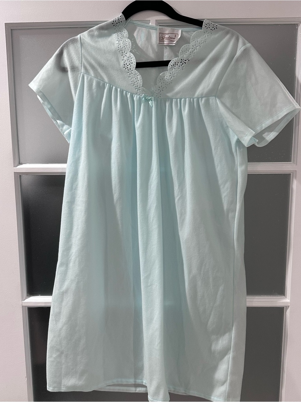 Vintage Tradition Mint Green Eyelet Lace Short Sleeve Nightgown Petite Small